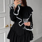 Jastie 2023 Autumn New Women's Dress Round Neck Long Bell Sleeve Ruffle Dresses Women's Temperament Design Short Black Dress