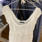 2024 New White Lace Tied Square Neck Summer T-shirts Chic Elegant Short Sleeve Tee Cotton Y2K Street Casual Bow Tie-up Top Women