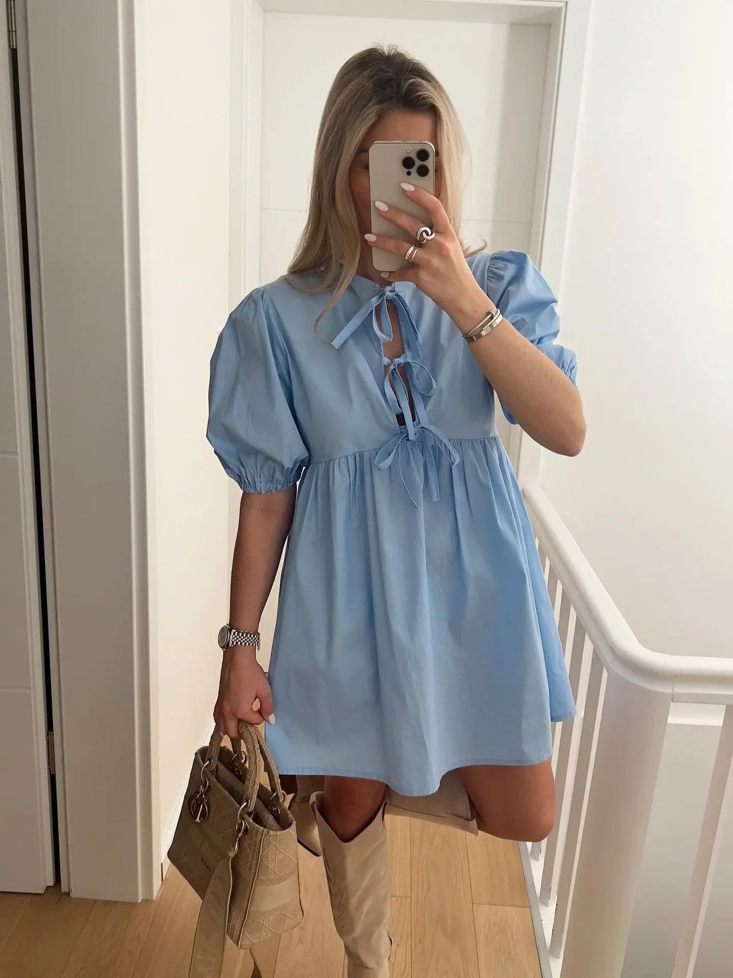 Elegant Fashion Women's Dress Cross-Border Butterfly Knot Front Strap Simple Style Chinese Origin Clothing Ladies' Skirt