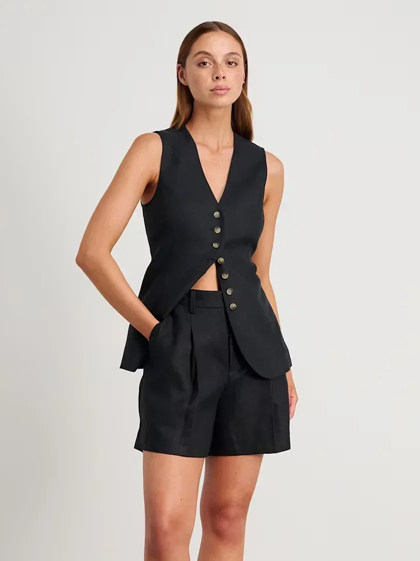 Wolfeel Cotton linen Chic Casual Vest Shorts Set Women's Fashion Commuter Sleeveless Tank Top Loose Shorts Suits Summer New
