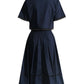 GALCAUR Elegant Two Piece Sets For Women Lapel Short Sleeve Tops High Waist A Line Pleated Skirts Solid Set Female Summer 2023