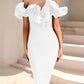 Women's Off Shoulder Bandage Midi Dress Luxury Design Ruffled  Elegant Black Sleeveless Ruffled Sexy Club Party Evening Dresses