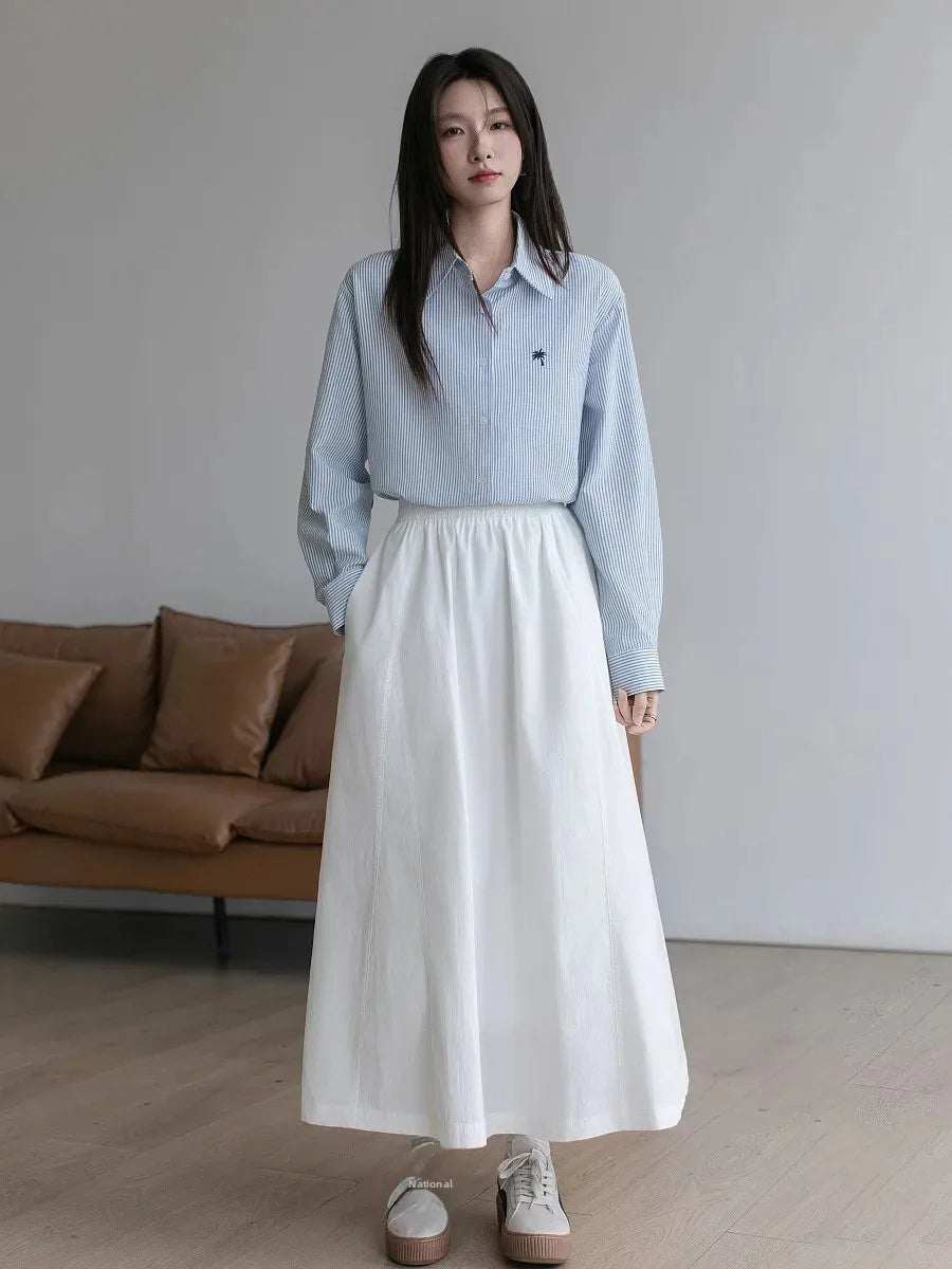 Elegant White A- Line Mini Skirt Women's Spring Summer New French Style Long Skirt Slimming Polyester Fiber Solid Color Skirt
