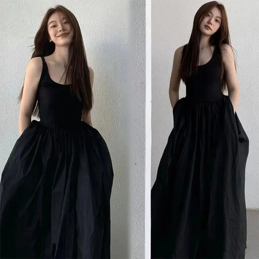 Black Strapless Long Dress Women Fashion Slim Sleeveless O-Neck High Waist Dresses Female 2025 Spring Summer new  Party Vestidos
