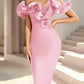 Women's Off Shoulder Bandage Midi Dress Luxury Design Ruffled  Elegant Black Sleeveless Ruffled Sexy Club Party Evening Dresses