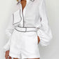 Bornladies 100% Cotton Casual Fashion Long Sleeve Set Summer Women's Pocket Black White Chic Shirt Shorts Loose Two-piece Set