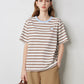 TOYOUTH Women Striped Short Sleeved T-shirt 2024 Summer New Academy Style Round Neck Top