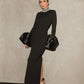 STOCK Shining Diamonds Neck Flare Sleeve Black Long Bandage Dress Elegant Woman Evening Party Dress Cocktail Party Outfit