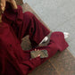 Bornladies Cotton Casual Pants Sets Women's Solid Color Cozy Lapel Long Sleeve Shirt Summer Outfit Elastic Waist Pants Suits