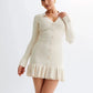 Tossy Ruffled Bow Knit Mini Dress Women's Summer Backless Contrast Cardigan Lace-Up Elegant Dress Female Knitwear Bandage Dress