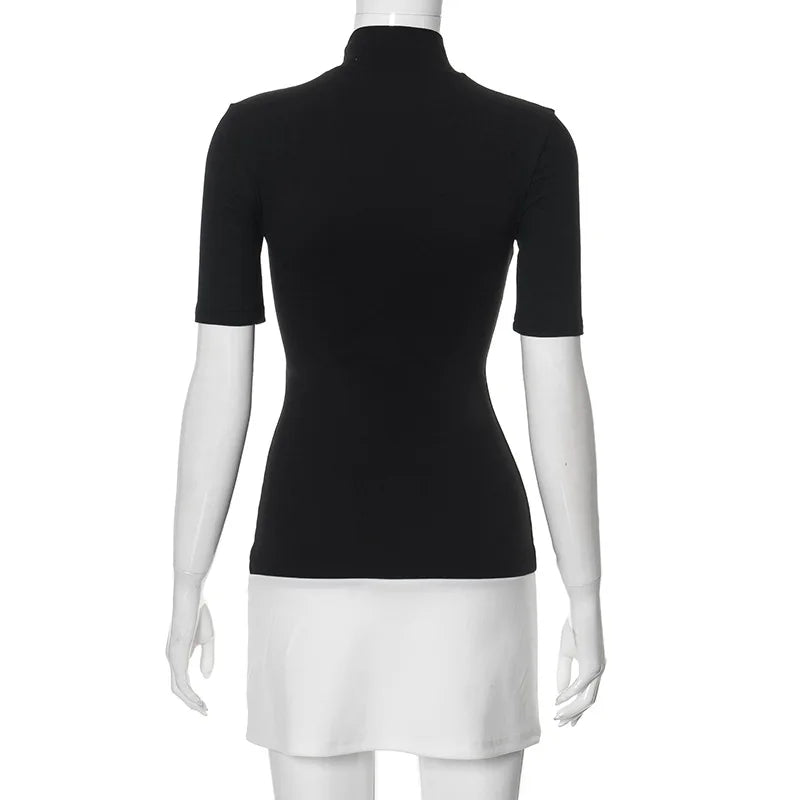 TARUXY Contrast Color Slim Mini Dress Female High Waist Splice Sexy Party Dress Half Turtleneck Women's Elegant 2024 Autumn New