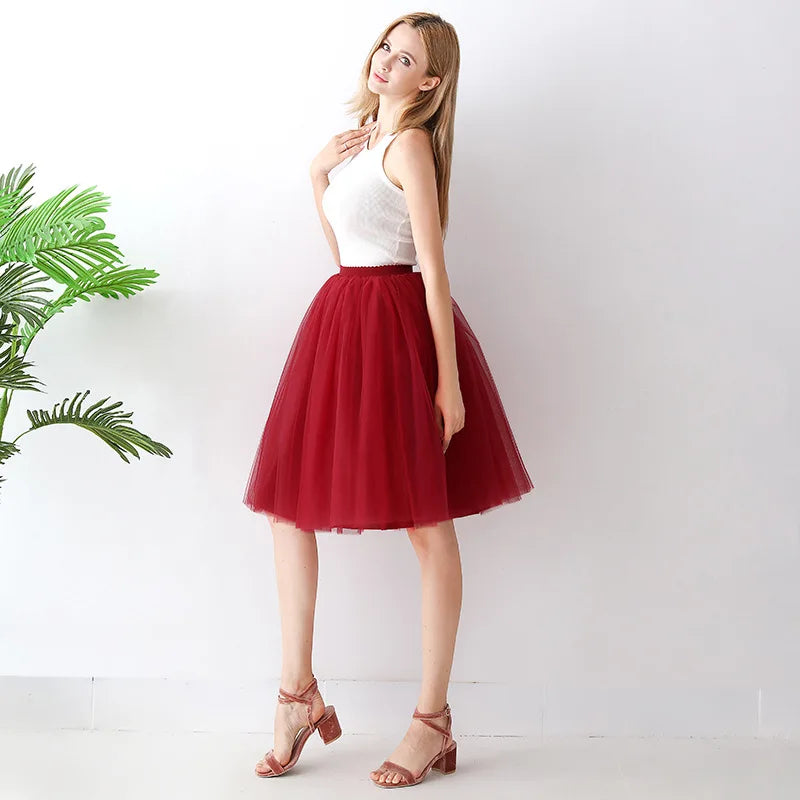 5 Layers 65cm Black Pleated Skirt Sexy Midi Tulle Skirt High Waist Full Lining Adult Tutu Korean Style Women Jupe Femme Faldas