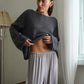 Original Fashion Hollow Out Knit Shirt Spring And Summer Women's Perspective Thin O-Neck Loose Elastic Long Sleeve Knit T-shirt
