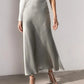 Fashion Women's Skirt A-line Silk High Waist Elegant Skirts Green Blue Long Summer Skirts Korean Side Zipper Office Satin Skirt