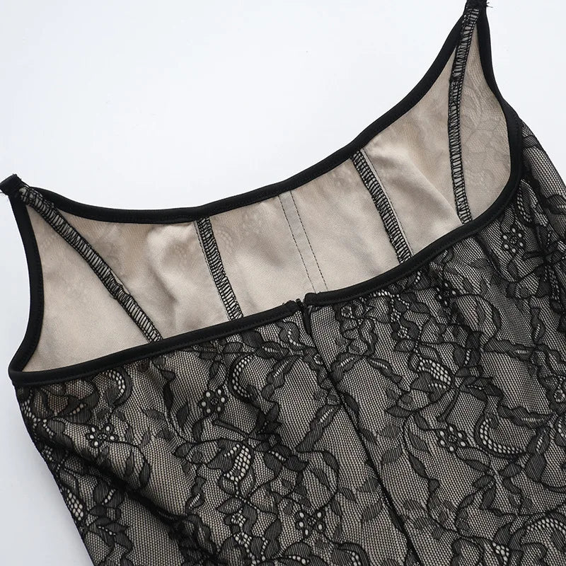 Talenza Black Lace Strapless Dress Women's Sexy Sleeveless Pleated A-Line High Waist Dress Backless Off Shoulder Y2k Party Dress