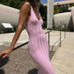 Trendix Knit Backless Dress For Women V Neck Slim Sleeveless Suspender Maxi Dress Vacation Sexy Beach Knitted Elegant Long Dress