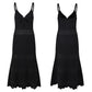 Black Spaghetti Strap Mermaid Dress Women's 2024 New Hollow Out Knitted Slim Mid-Calf Dresses