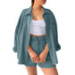 Summer Cotton Linen High Waist Shirt Shorts Women Turn Down Collar Long Sleeve Tops and Shorts Suit Cotton Casual Two Piece Sets
