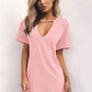 Summer Sexy Mini Black Dress 2025 V Neck Cut Out Loose Dress Women Elegant Short Sleeve Club Party Dress Solid Color Streetwear