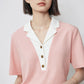 TOYOUTH Women Contrasting Colors POLO Collar T-shirt 2025 Summer New Short Sleeved Top