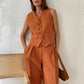 Cotton Linen Blend Vest Wide Leg Pants Suit Spring and Summer Women's Casual Fashion Sleeveless Vest Pleated Low Waist Pants Set