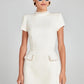 Tosssy Shiny Elegant Female MIni Dress Pocket Short Sleeve Patchwork Fashion Slim Party Dress Gown Women's Glitter Vntage Dress