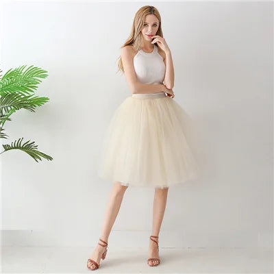 5 Layers 65cm Black Pleated Skirt Sexy Midi Tulle Skirt High Waist Full Lining Adult Tutu Korean Style Women Jupe Femme Faldas