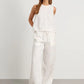 Wolfeel Cotton Linen Vest  Wide Leg Long Pants Set Women's Pants Sleeveless Top Casual Suit 2025 Spring Summer New Pant Sets