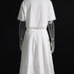 GALCAUR Elegant Two Piece Sets For Women Lapel Short Sleeve Tops High Waist A Line Pleated Skirts Solid Set Female Summer 2023