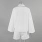 Bornladies 100% Cotton Casual Fashion Long Sleeve Set Summer Women's Pocket Black White Chic Shirt Shorts Loose Two-piece Set