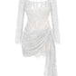Talenza Women's Sexy Lace Dress Solid Color Sheer Patchwork High Waist Lace Dress Elegant Printed Strapless Slim Evening Dress
