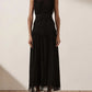 TWOTWINSTYLE Vintage Ruched Dress For Women Stand Collar Sleeveless High Waist Chiffon Midi Dresses Female 2022 Fashion New