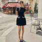 Talenza Women's Elegant Tweed A-Line Dress Solid Slim Fit Y2k Short Sleeve Dress Retro O-Neck Patchwork Luxury Evening Dress