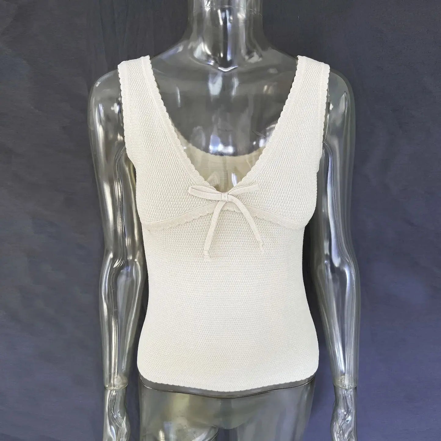 Bow V-neck Knitted Slim Crop Top Women Summer Patchwork Spaghetti Strap Sleeveless Tank Tops Casual Streetwear All-match Vests