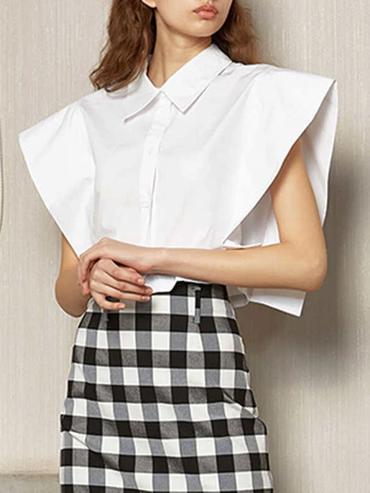 TWOTWINSTYLE Solid Patchwork Button Shirts For Women Lapel Batwing Sleeve Short Length Slim Blouse Female Fashion Clothing New