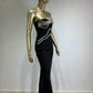 New Women Celebrity Sexy Strapless Backless Diamonds Black Maxi Long Bodycon Bandage Dress 2024 Elegant Evening Club Party Dress