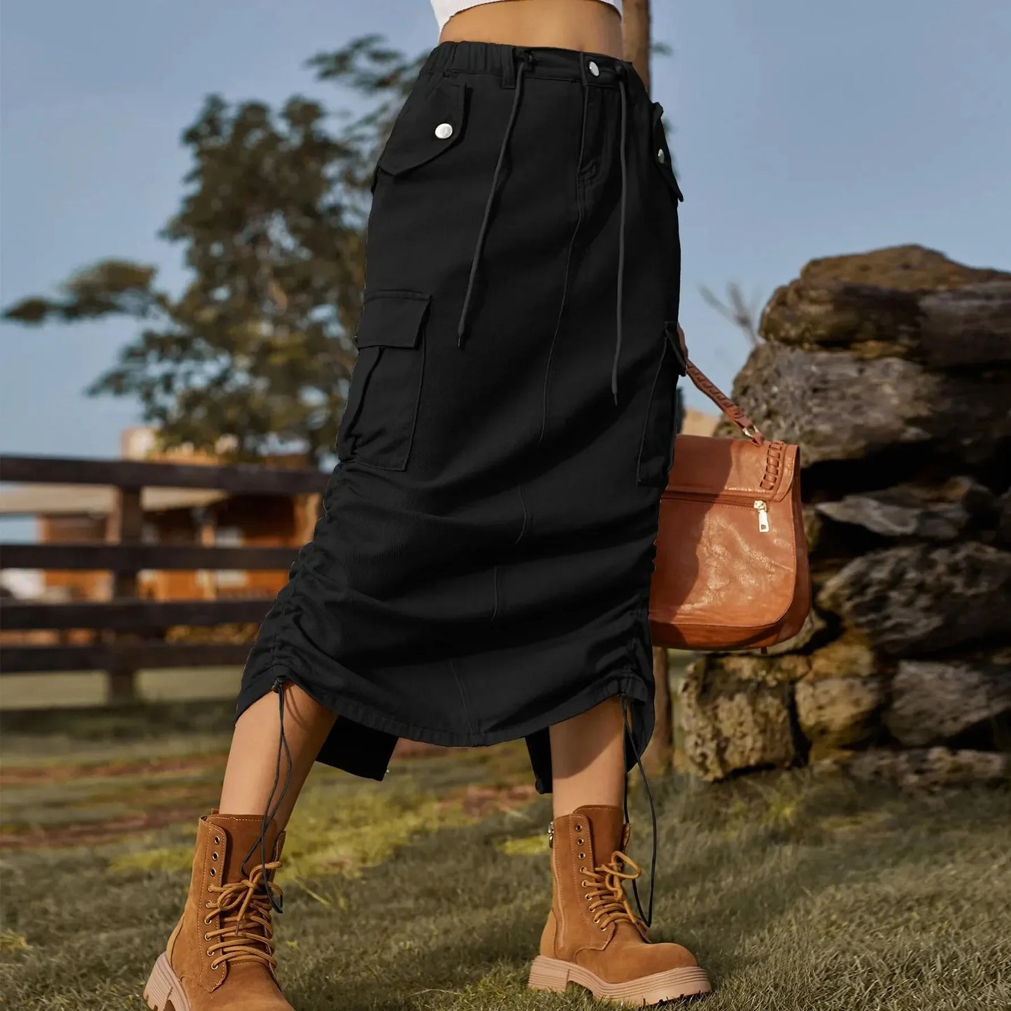 Leisure elastic waist work dress, fashionable women's mid length skirt