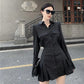 HOUZHOU Black Shirt Dress Women Elegant Vintage Long Sleeve Dresses Sexy Gothic Pleated Streetwear Turn-down Collar Casual Robe