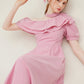 FSLE Black Women Dress 100% Cotton Ankle-Length Women Summer Dress One-shoulder Sleeve Ruffled Pink Maxi Dress 24FS18015