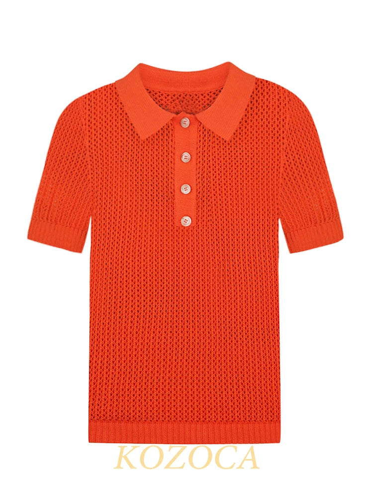 Kozoca Summer Outfits Short Sleeve Solid Polo Shirt Women Fashion Luxury Office Ladies Tops T-Shirts Casual Tees Elegant Clothes