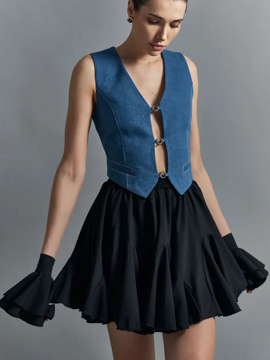 Tuularose Summer Ruffle Short Skirt Women 2025 Summer New Y2k Pleated Patchwork Skirt Casual Streetwear Office Lady Female Skirt