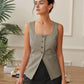 AEL Women's Sleeveless Vest Women Fashion Front Buttons Waistcoat Vintage Square Neck Sleeveless Female Outerwear Chic Tops