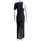 Wholesale Women's Black White Short Sleeve Tassel Tight Sexy Evening Celebrity Cocktail Party Bandag Long Dress