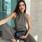 TRAFZA Women Vintage Solid Pant Sets Sexy Backless Halter Camis Top Asymmetric Tank Top + Drawstring Trousers Fashion Streetwear