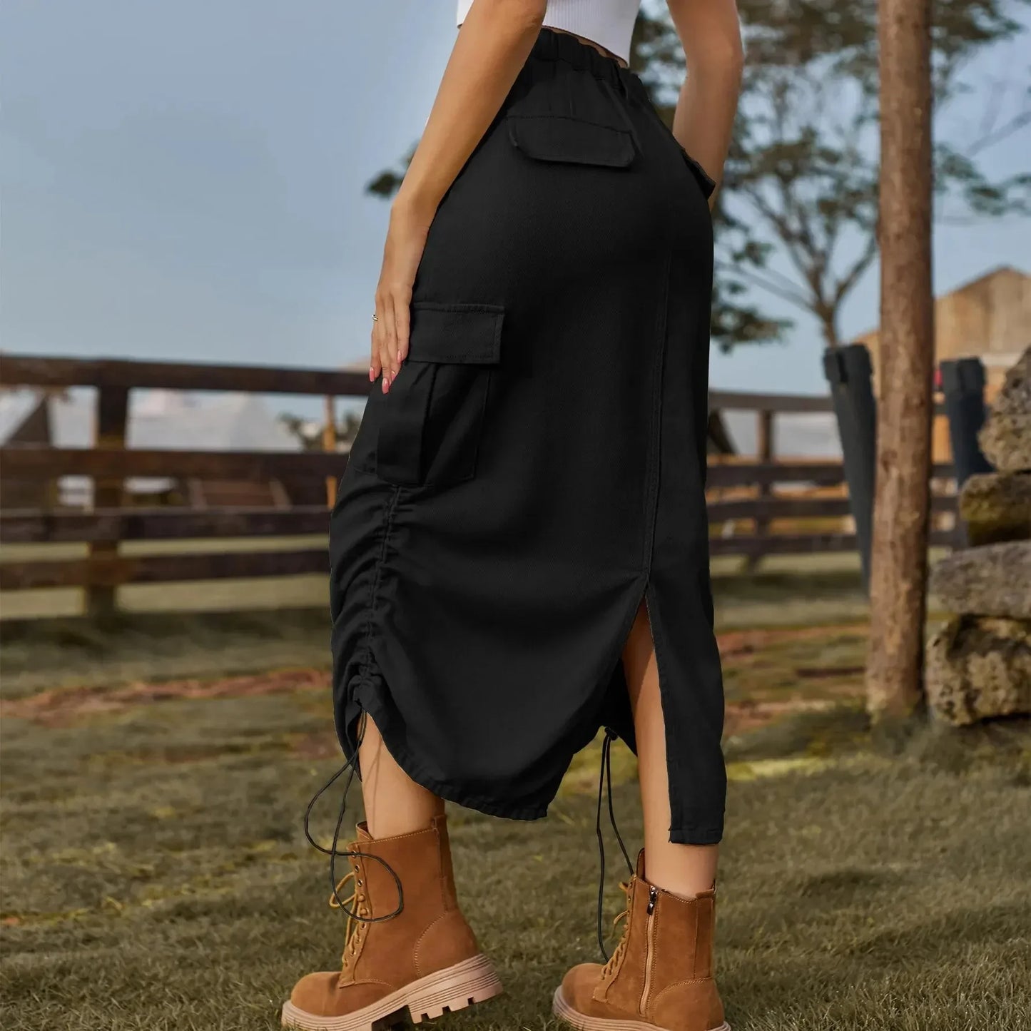 Leisure elastic waist work dress, fashionable women's mid length skirt