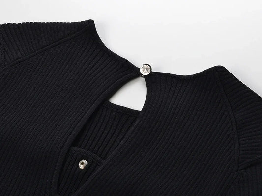 Black Knitted Long Dress Women's 2024 New Fashion Slim Button Maxi Dresses 5240160