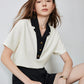 TOYOUTH Women Contrasting Colors POLO Collar T-shirt 2025 Summer New Short Sleeved Top