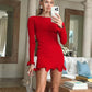 TARUXY Spring New Knitted Mini Dress For Women Fungus Contrast Color Slim Sweater Dress Elegant Female Party Clothes Long Sleeve