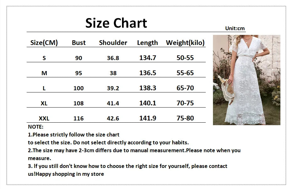 Embroidery Boho Long Dress Women Elegant Hollow Out Lace Holiday Beach Dress Female Fashion V Neck Short Sleeve Maxi Dress 2023