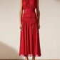 TWOTWINSTYLE Vintage Ruched Dress For Women Stand Collar Sleeveless High Waist Chiffon Midi Dresses Female 2022 Fashion New